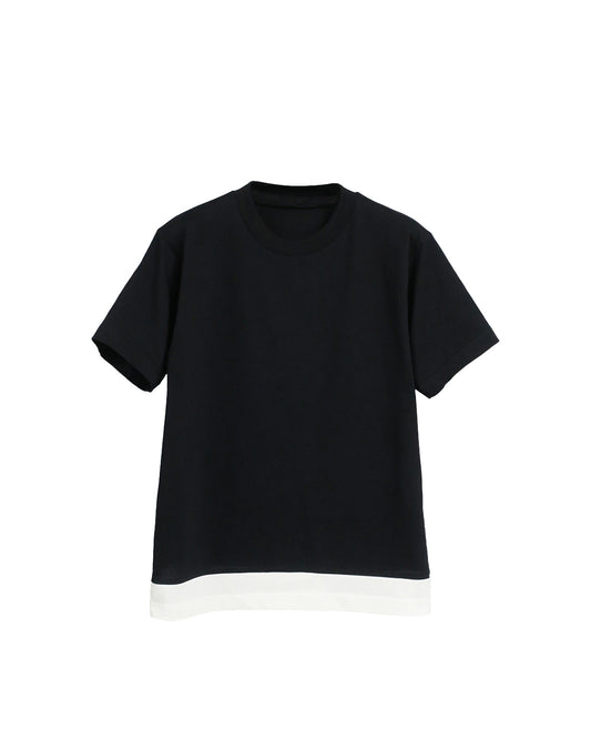 CONTRAST HEM LAYERED T-SHIRTS / BLACK×O-W