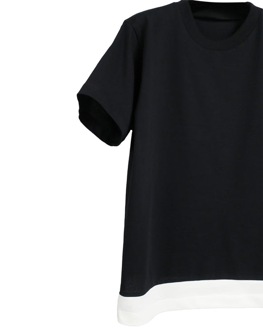 CONTRAST HEM LAYERED T-SHIRTS / BLACK×O-W
