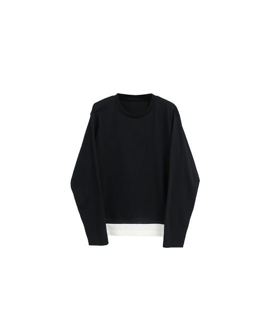 CONTRAST HEM LAYERED LONG SLEEVE T-SHIRTS / BLACK