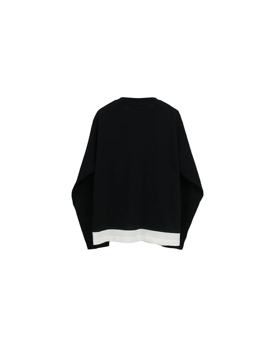 CONTRAST HEM LAYERED LONG SLEEVE T-SHIRTS / BLACK