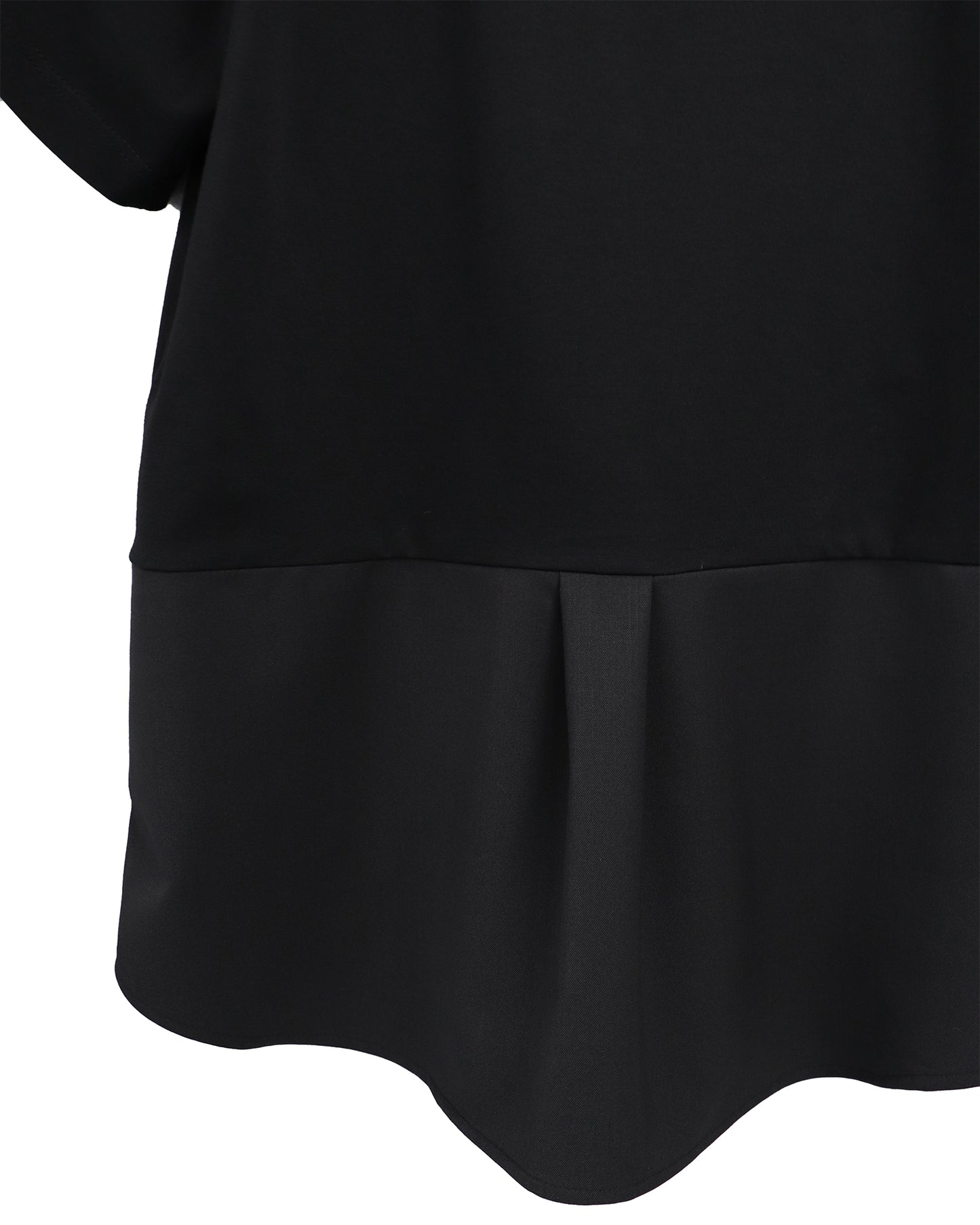 COMBINED FABRIC LAYERED COLLAR T-SHIRTS/ BLACK