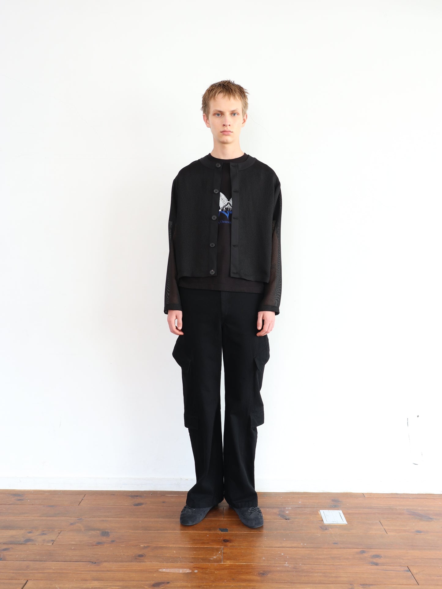 STRUCTURE LENO CLOTH CARDIGAN/ BLACK