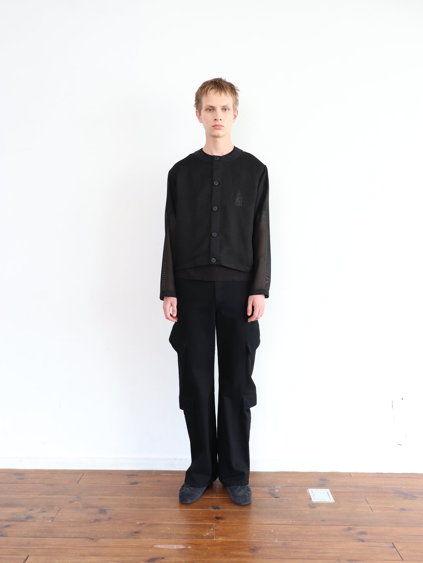 STRUCTURE LENO CLOTH CARDIGAN/ BLACK