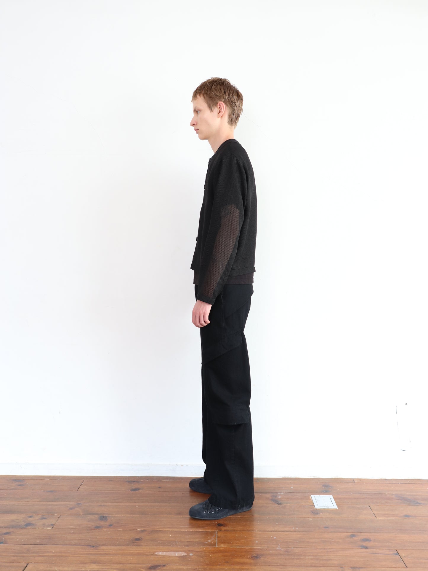 STRUCTURE LENO CLOTH CARDIGAN/ BLACK