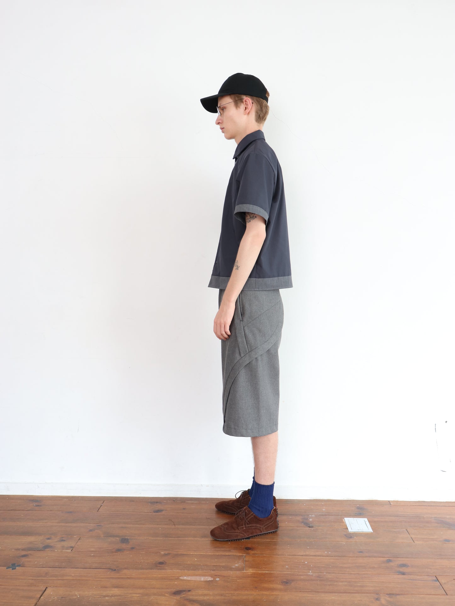 BROAD CLOTH LAYERED SHORT SLEEVE SHIRTS / GRAY×CHARCOAL