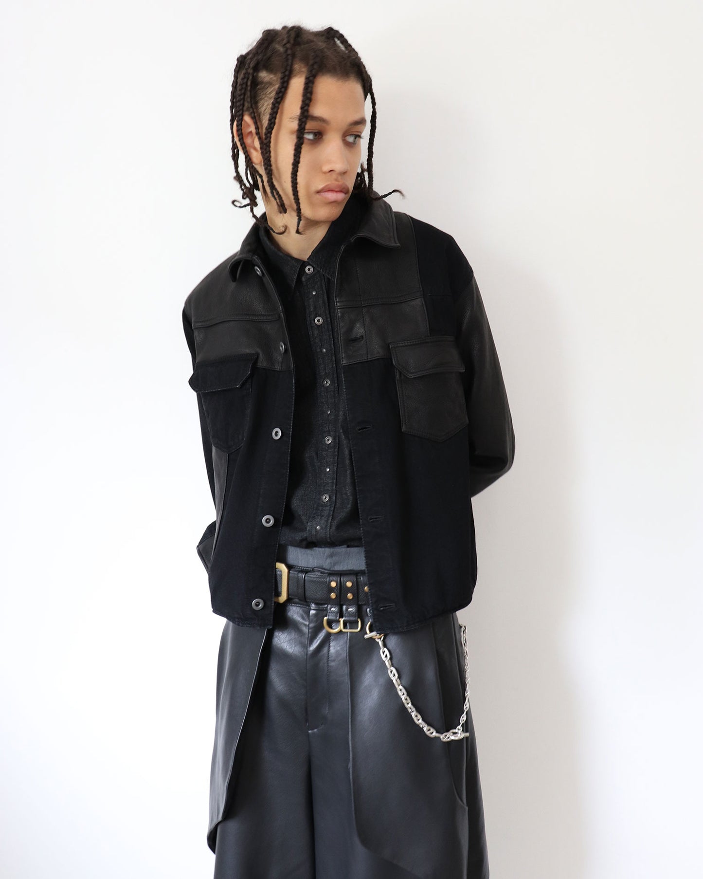 [LIMITED] COW LEATHER TRIPLE STRAP MIXED HARDWARE BELT / BLACK