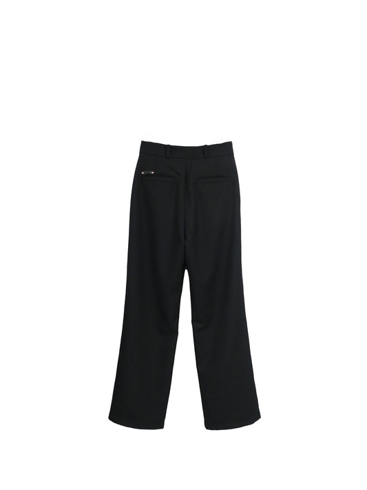 WOOL GABARDINE DOUBLE LOOP RELAXED TROUSERS / BLACK