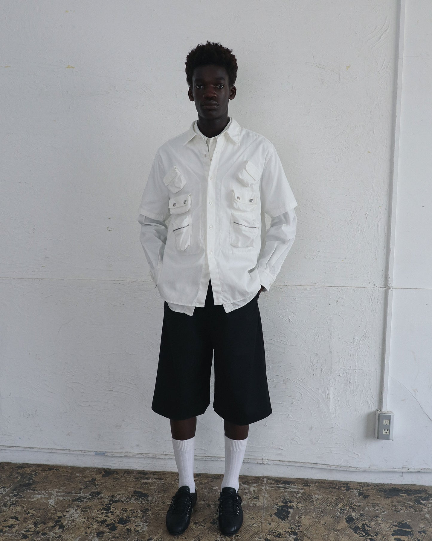 PUCKERED C-1 DOCKING SHIRT/ WHITE