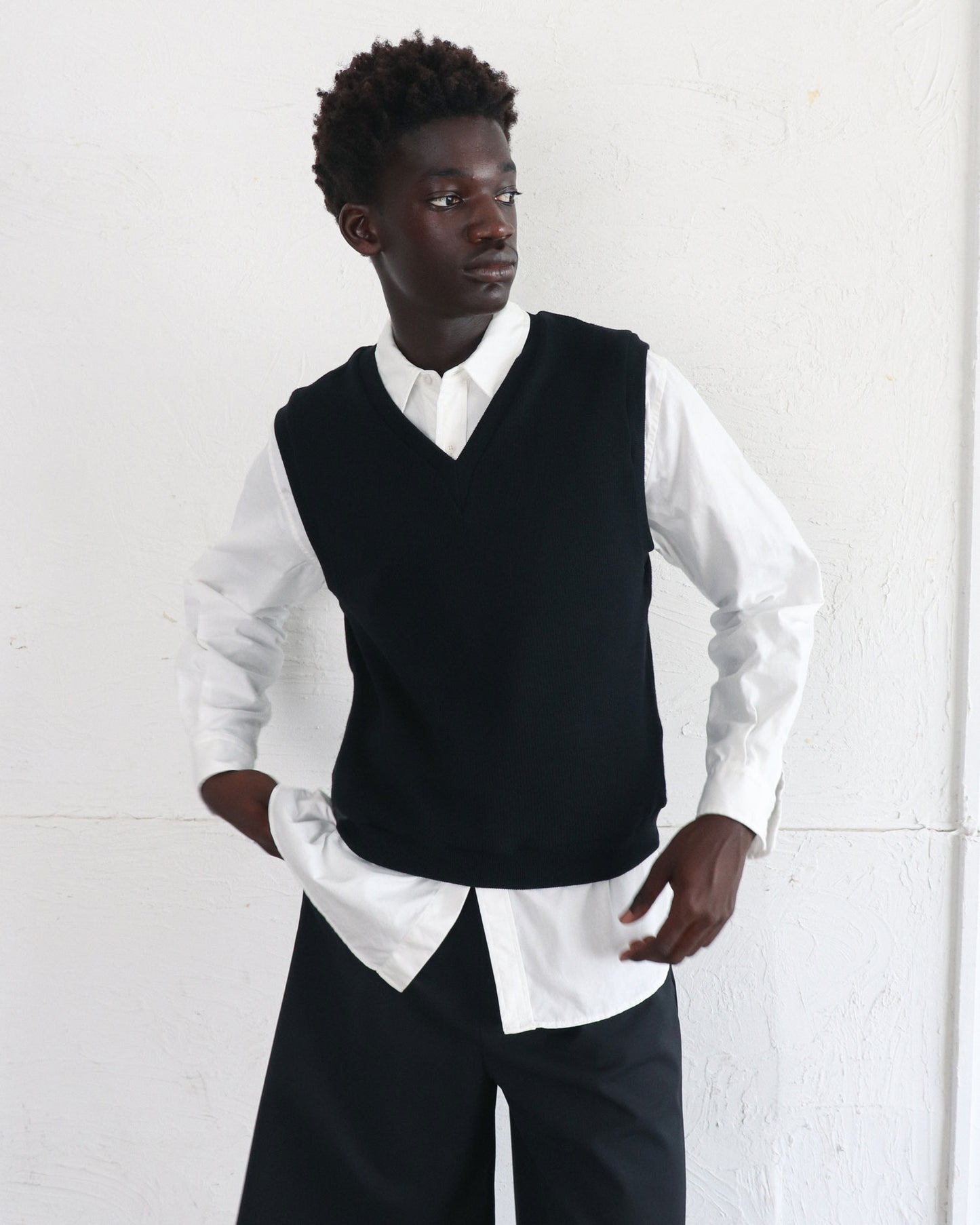 COTTON KNIT IVY VEST/ BLACK