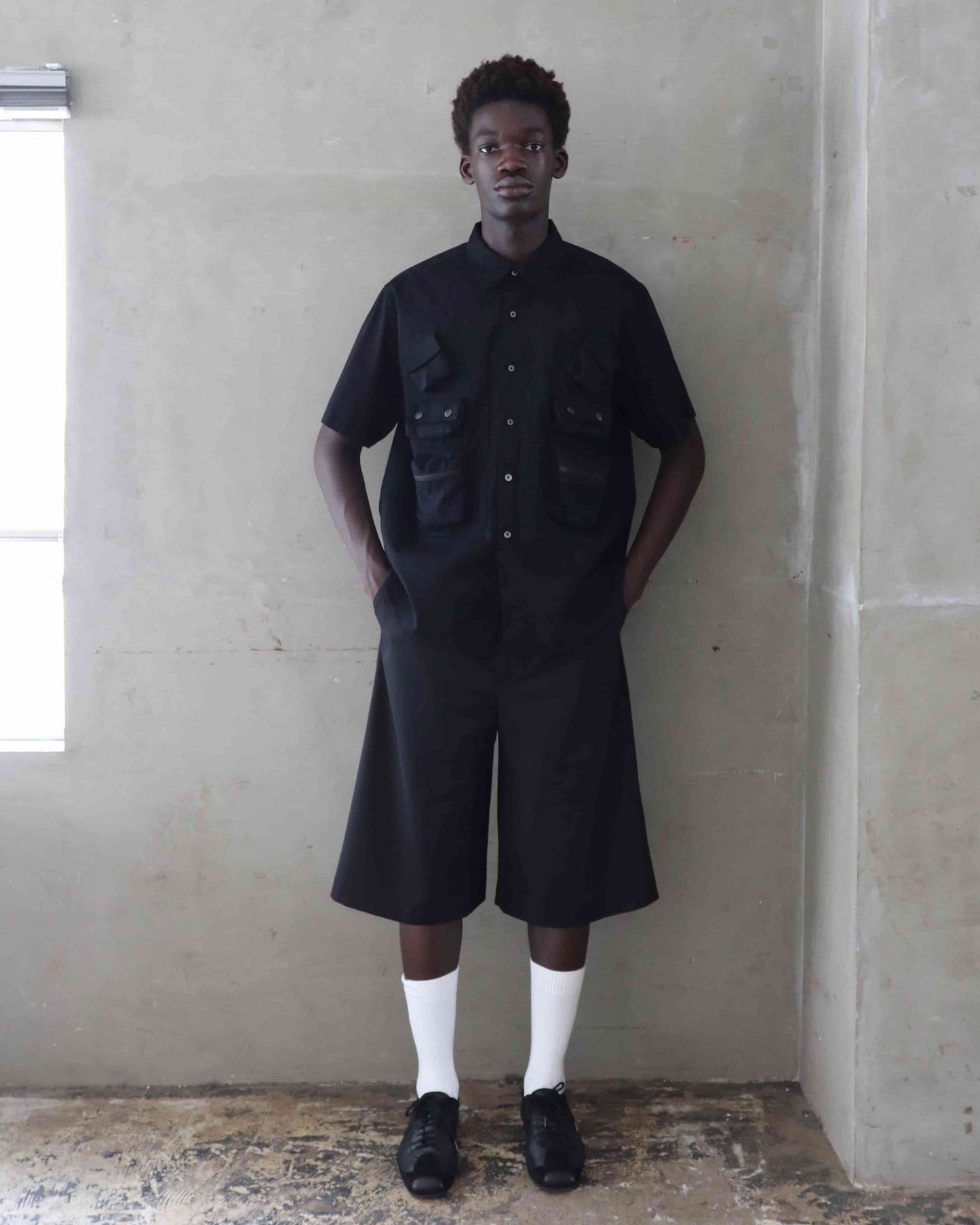 PUCKERED C-1 DOCKING SHIRT/ BLACK 