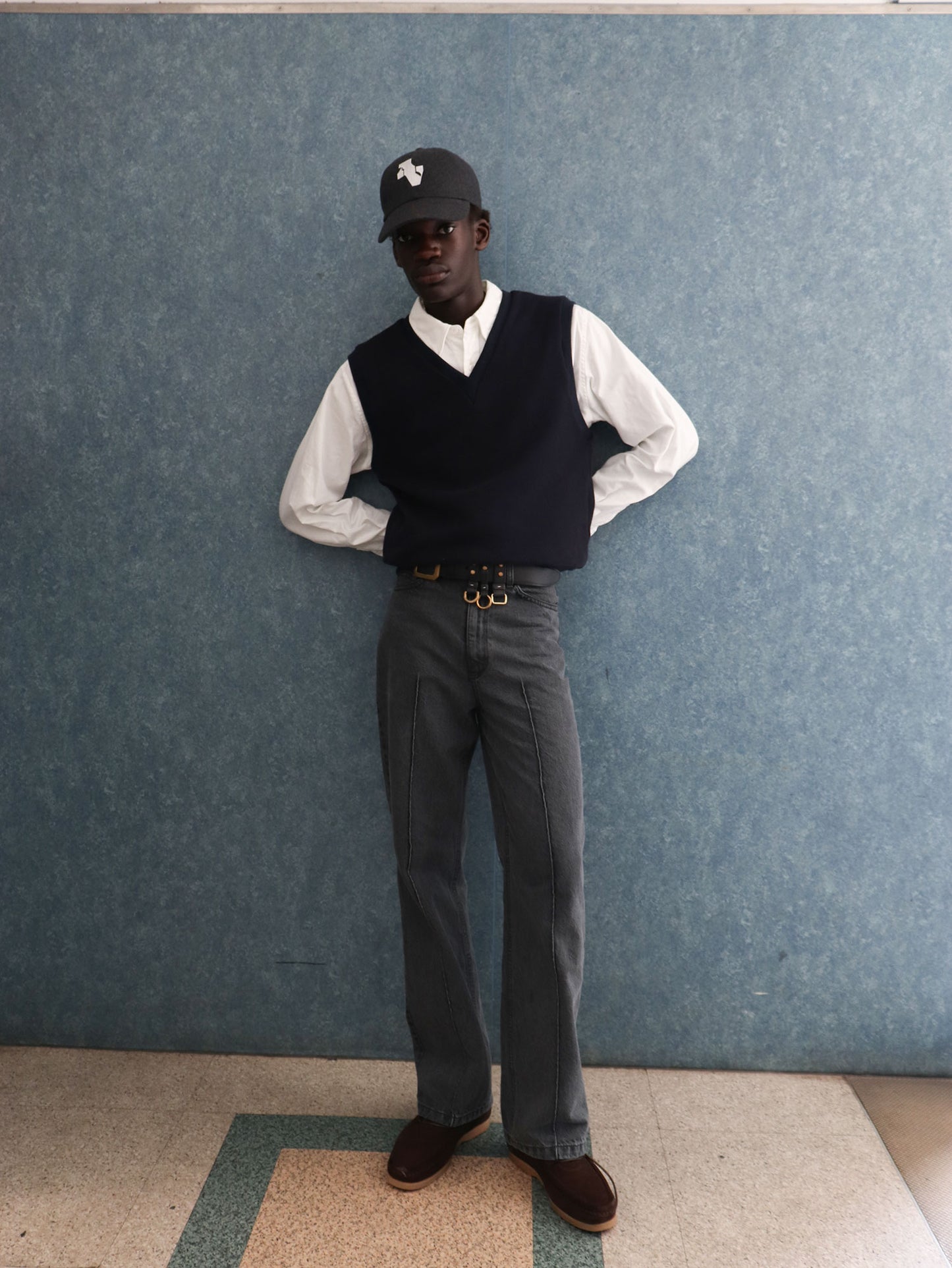 COTTON KNIT IVY VEST/ NAVY
