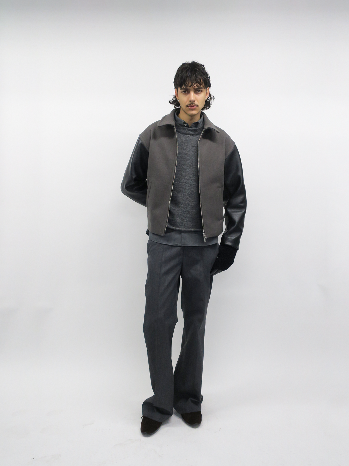 【RE-STOCK】ORIGINAL FULLING MELTON×COW LEATHER AUTHENTIC JACKET/ ORIGINAL GRAY×BLACK