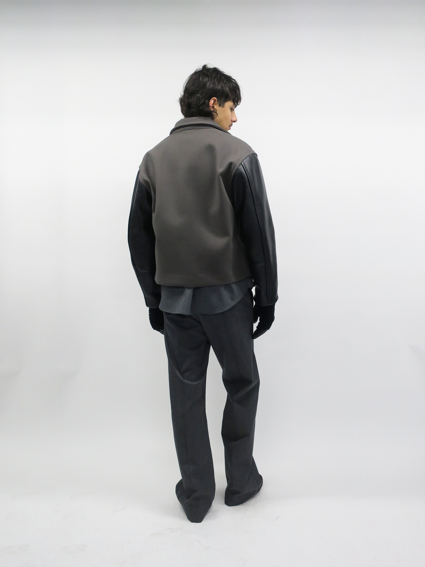 【RE-STOCK】ORIGINAL FULLING MELTON×COW LEATHER AUTHENTIC JACKET/ ORIGINAL GRAY×BLACK