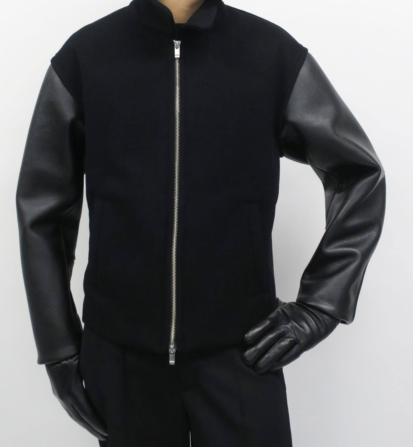 【RE-STOCK】ORIGINAL FULLING MELTON×COW LEATHER AUTHENTIC JACKET/ BLACK