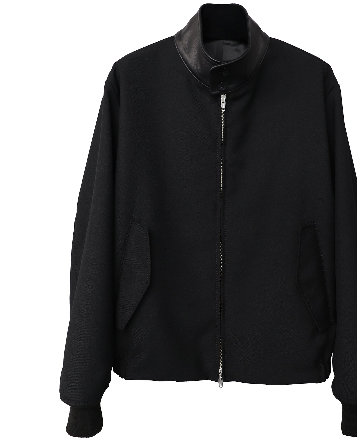 SHEEP LEATHER COLLAR GABARDINE SWING TOP/ BLACK