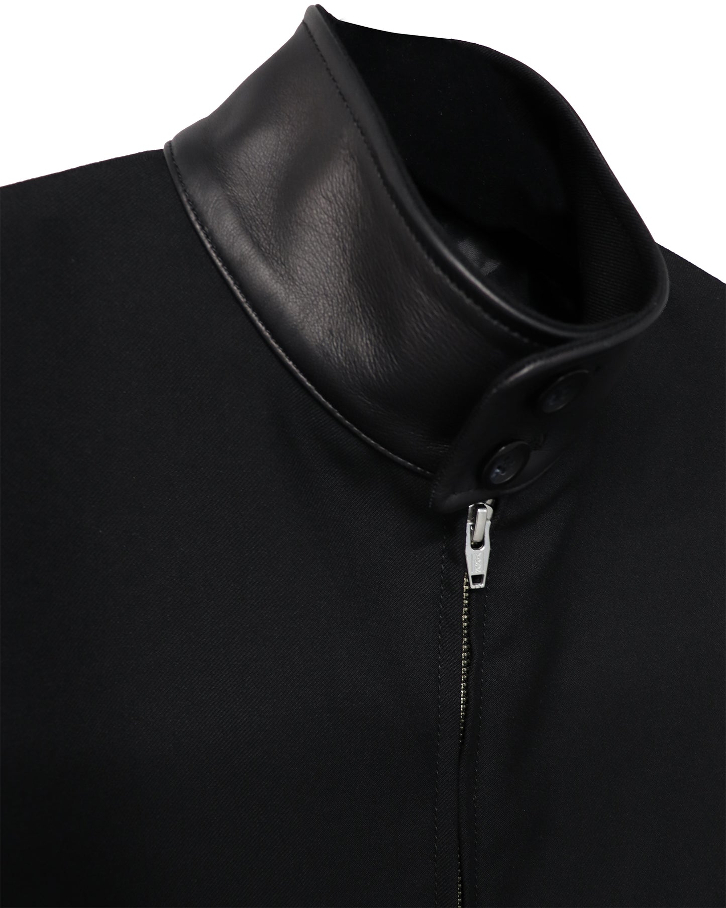 SHEEP LEATHER COLLAR GABARDINE SWING TOP/ BLACK