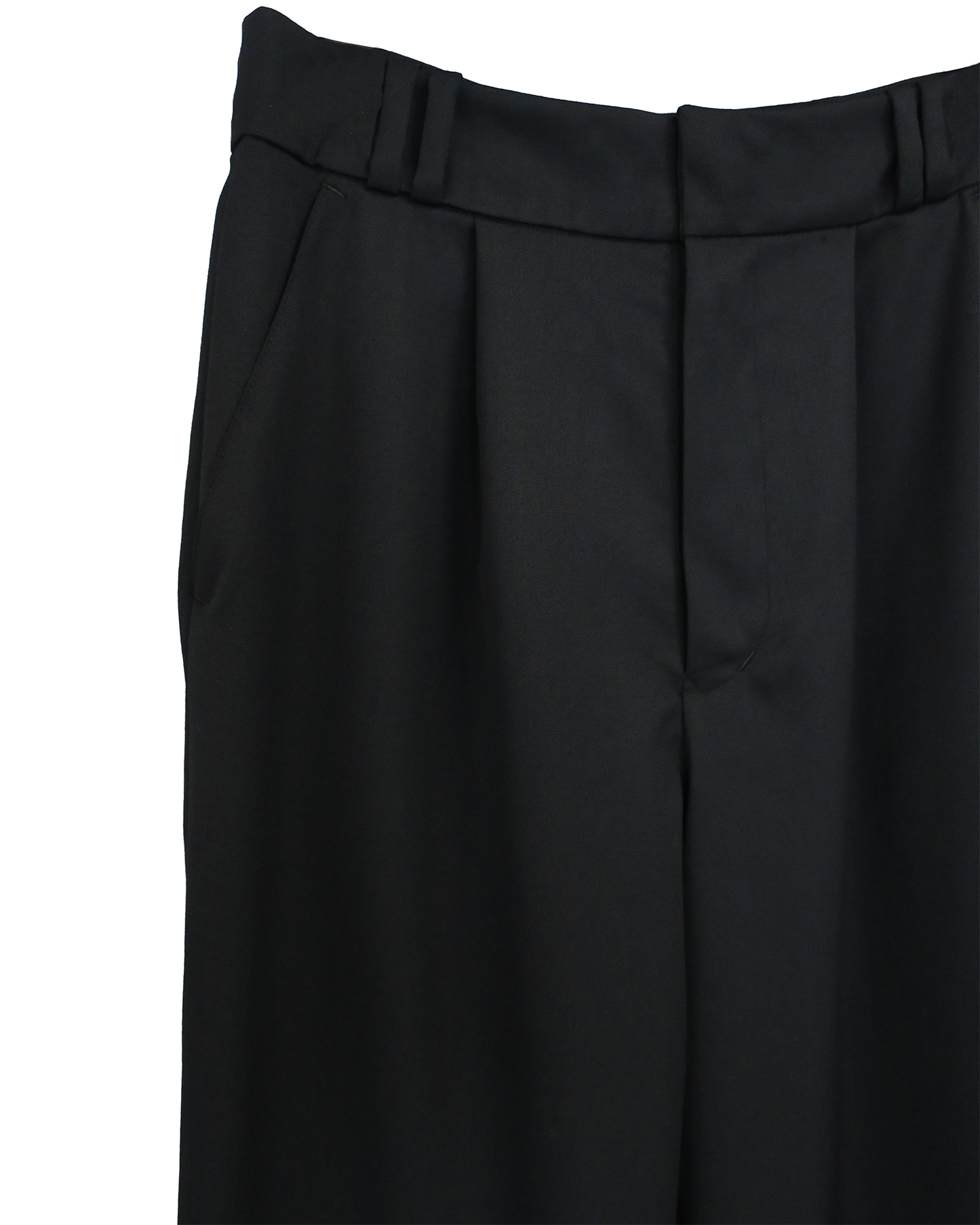 SPRING WOOL GABARDINE DOUBLE LOOP RELAXED TROUSERS / BLACK