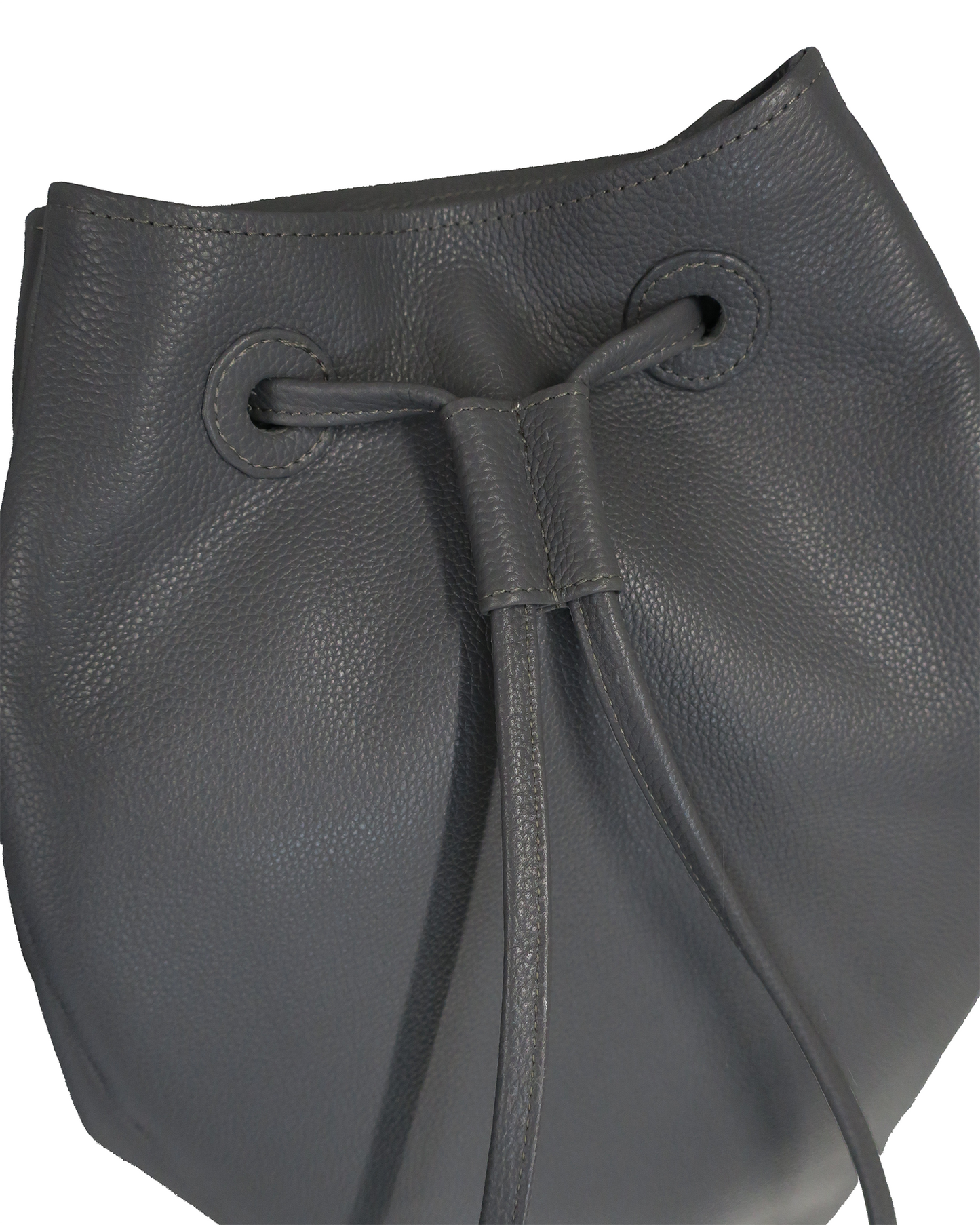 TECHNICAL COW LEATHER DRAWSTRING BAG / GRAY