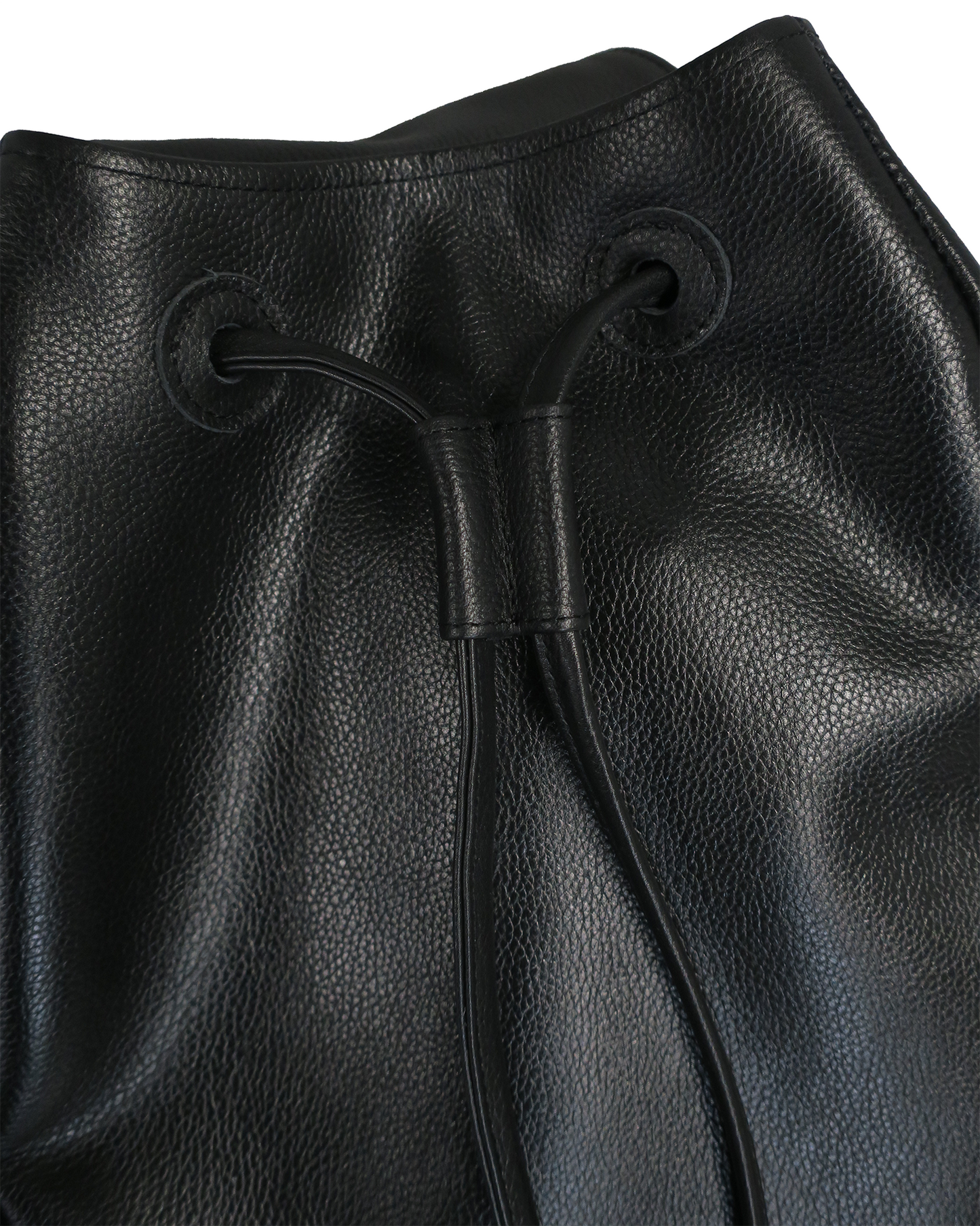 TECHNICAL COW LEATHER DRAWSTRING BAG / BLACK