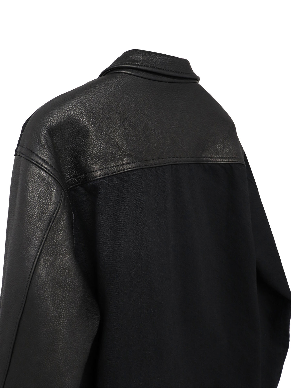 【LIMITED PRE-ORDER】COW LEATHER×DENIM PANELED JACKET/ BLACK