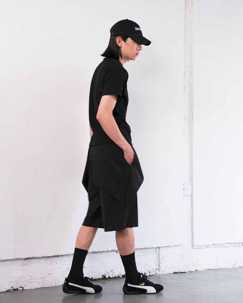 (Restock)TECHNICAL FLEXWOOL  GABARDINE  CROPPED WIDE TROUSERS / BLACK