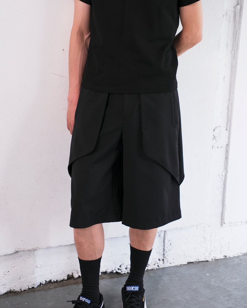 (Restock)TECHNICAL FLEXWOOL  GABARDINE  CROPPED WIDE TROUSERS / BLACK