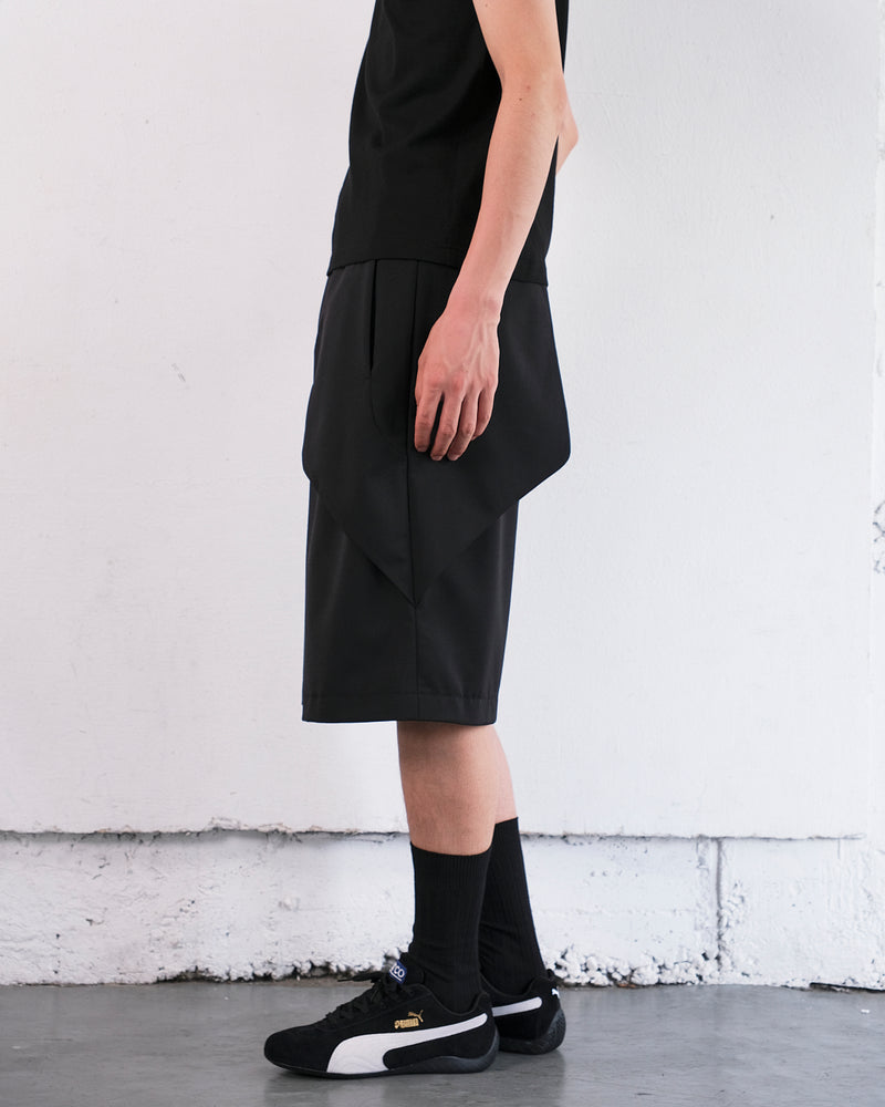 (Restock)TECHNICAL FLEXWOOL  GABARDINE  CROPPED WIDE TROUSERS / BLACK