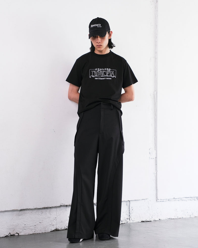 THREE-D STREAM VIRGIN WOOL WIDE TROUSERS / BLACK