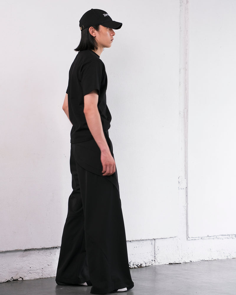 THREE-D STREAM VIRGIN WOOL WIDE TROUSERS / BLACK