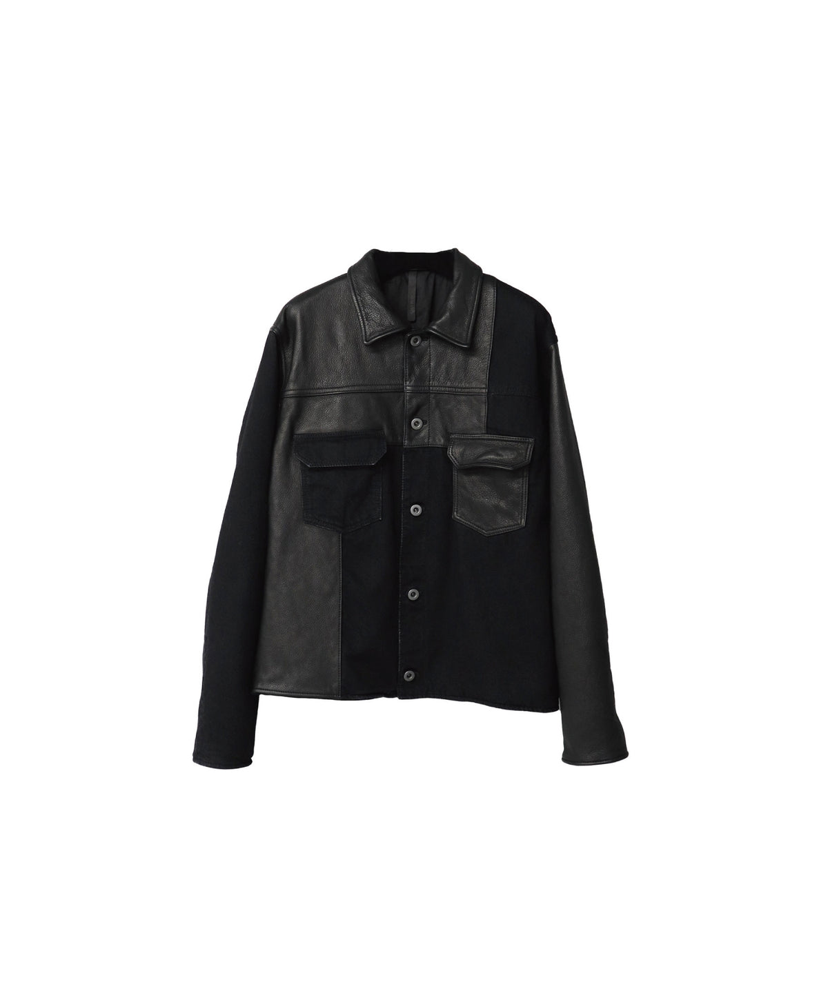 【LIMITED PRE-ORDER】COW LEATHER×DENIM PANELED JACKET/ BLACK