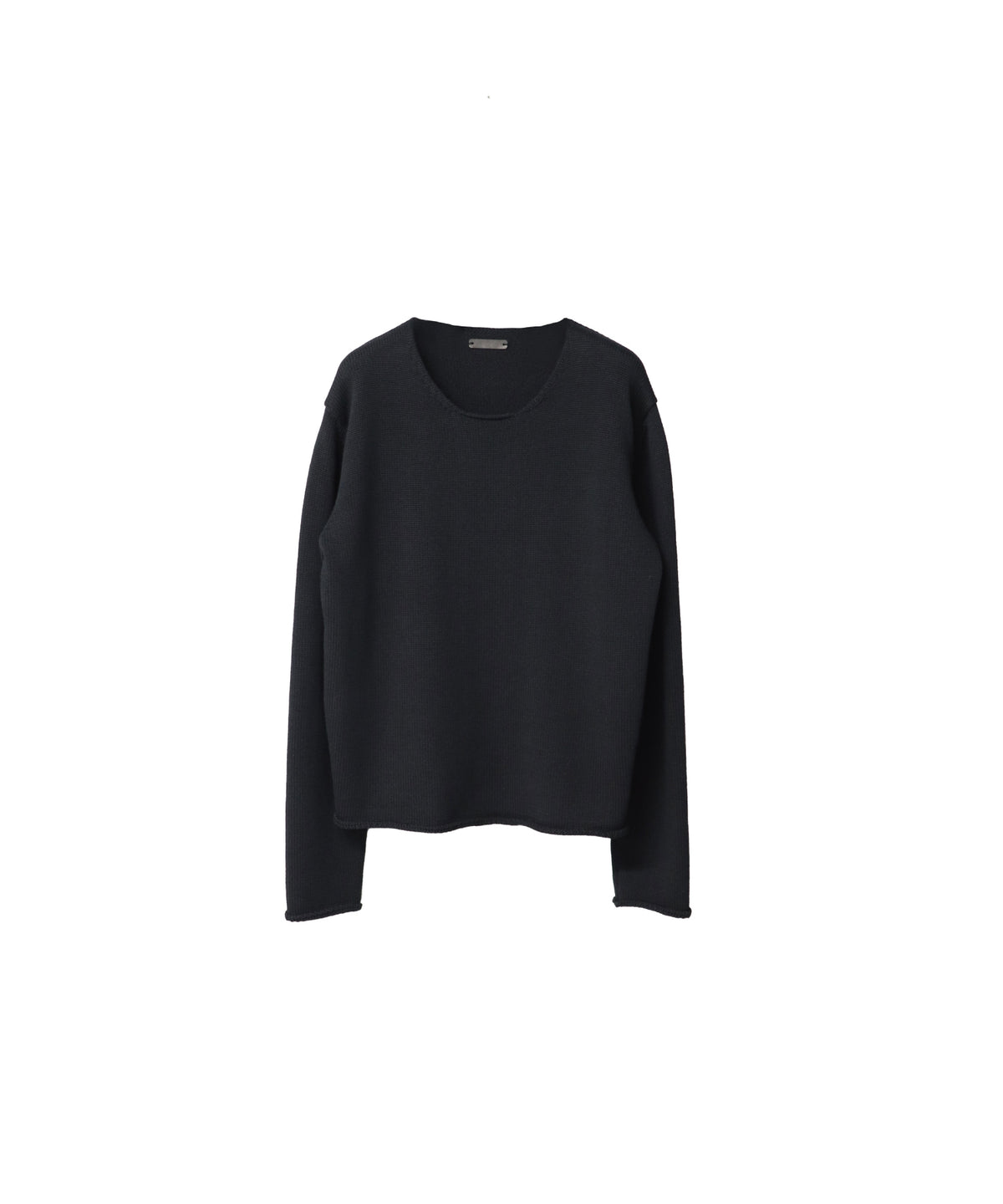 【LIMITED】COTTON WOOL RIBLESS CREW NECK KNIT/ BLACK