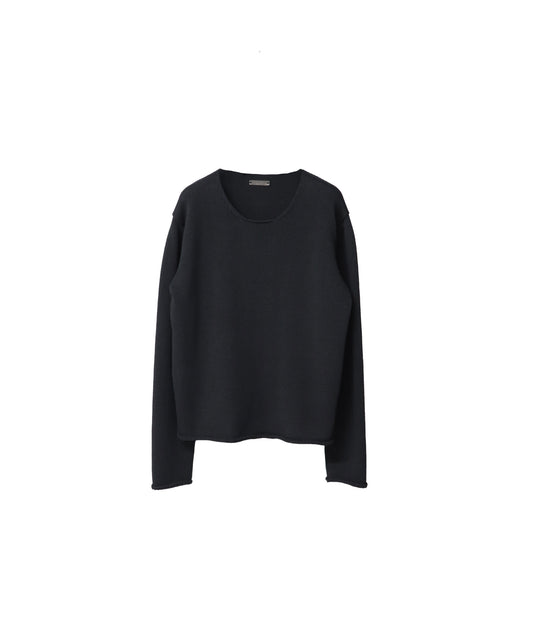 【LIMITED】COTTON WOOL RIBLESS CREW NECK KNIT/ BLACK