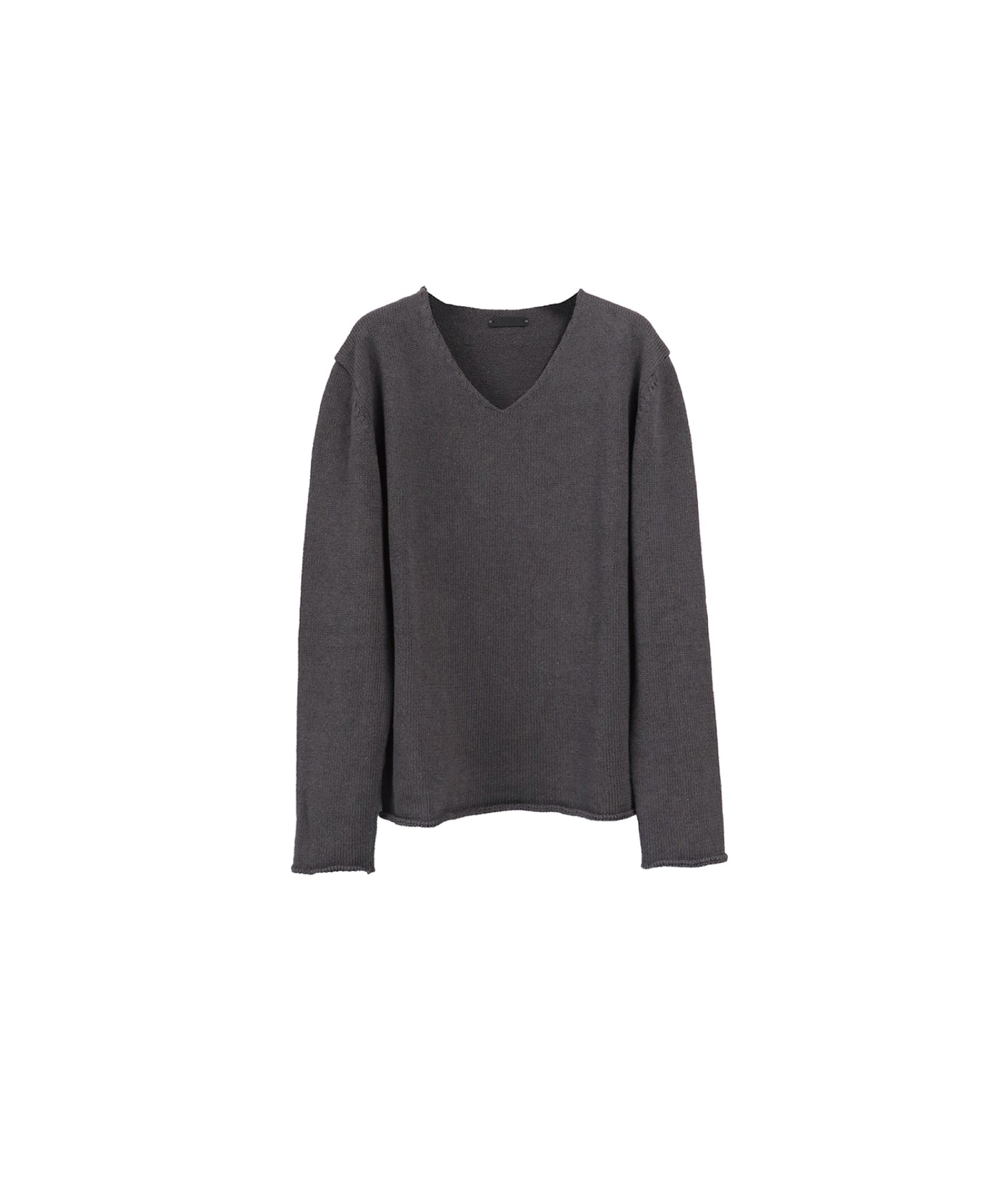【LIMITED】COTTON LINEN RIBLESS V NECK KNIT