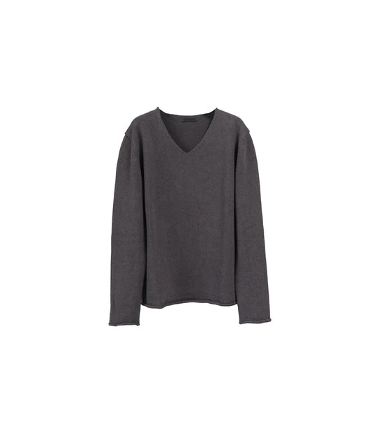 【LIMITED】COTTON LINEN RIBLESS V NECK KNIT