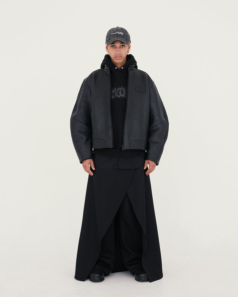 LAYRED WRAP SKIRT TWILL TROUSERS / BLACK