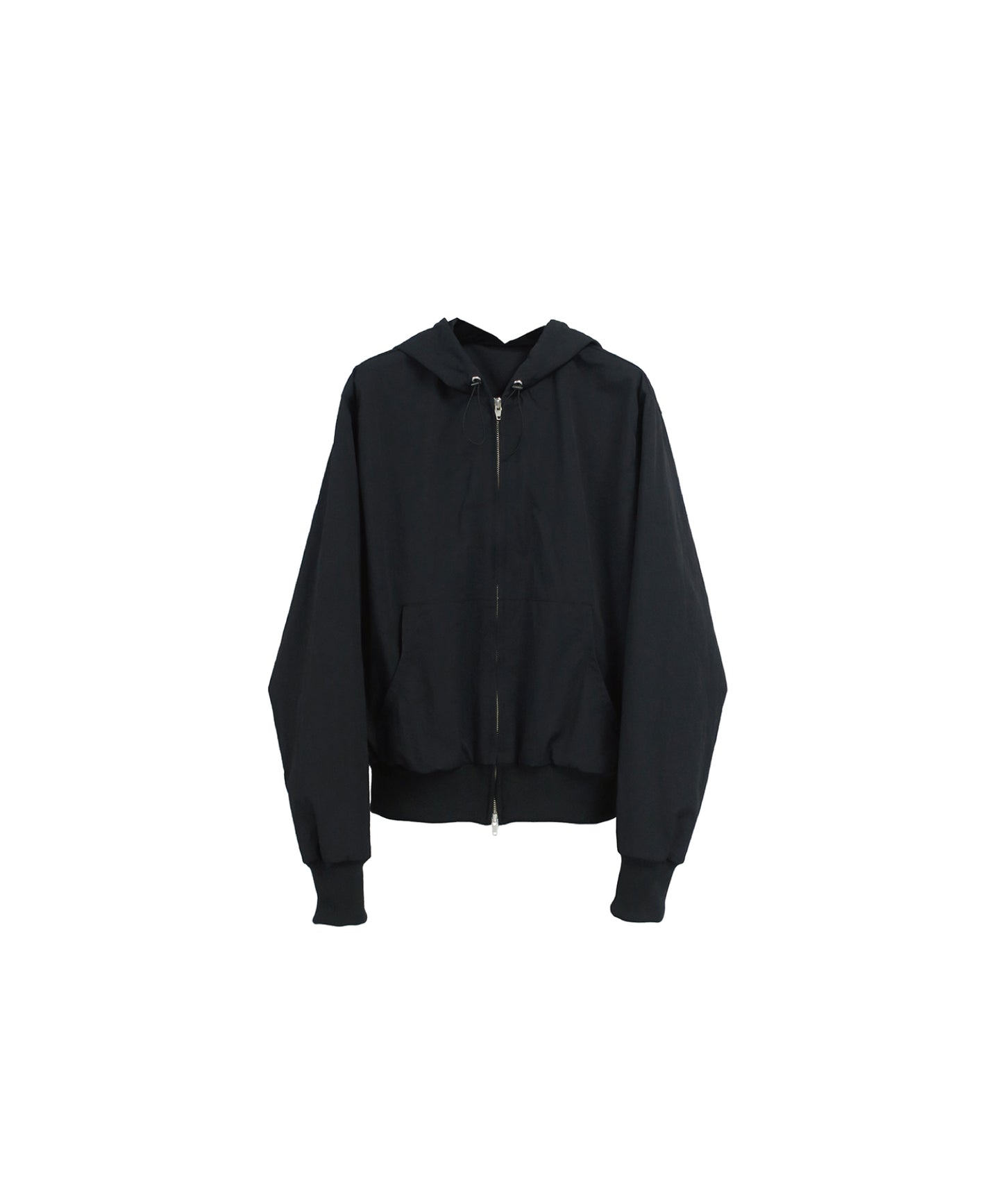 BRIMMED NYLON ZIP HOODIE/ BLACK