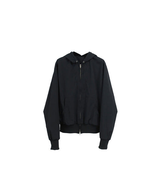 BRIMMED NYLON ZIP HOODIE/ BLACK