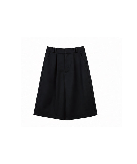 DOUBLE LOOP ONE-TUCK CROPPED WIDE TROUSERS/ BLACK