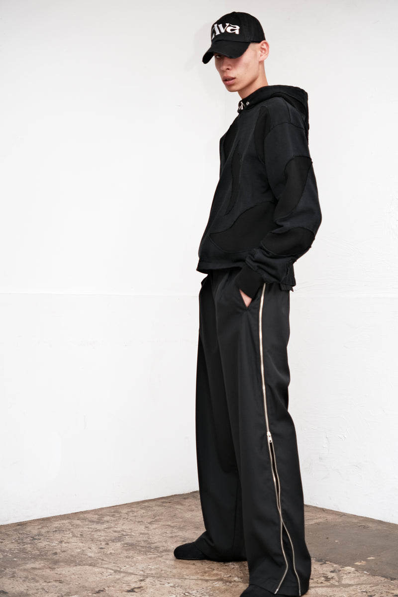 W ZIP HIGHTECH WIDE TROUSERS / BLACK