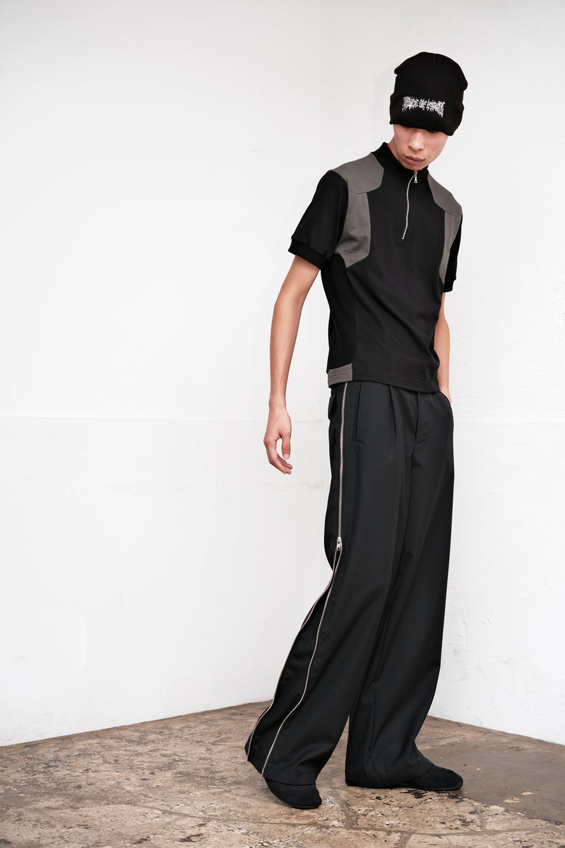 W ZIP HIGHTECH WIDE TROUSERS / BLACK