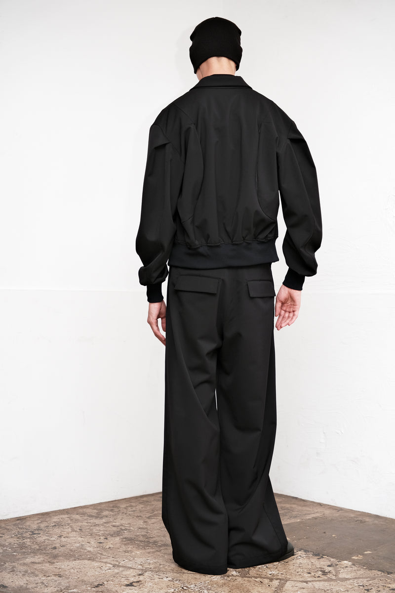 BASIC GABARDINE  WIDE PANTS / BLACK