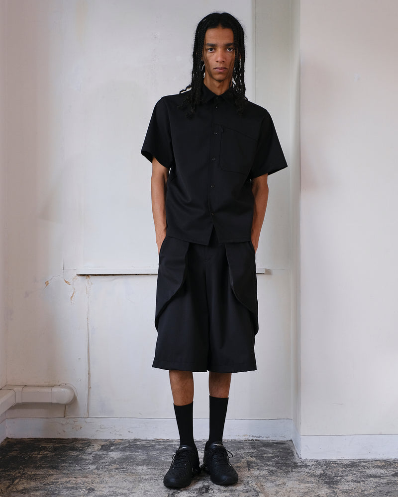 (Restock)TECHNICAL FLEXWOOL  GABARDINE  CROPPED WIDE TROUSERS / BLACK