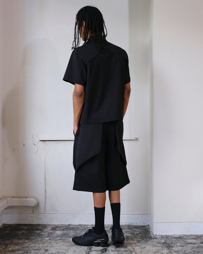 (Restock)TECHNICAL FLEXWOOL  GABARDINE  CROPPED WIDE TROUSERS / BLACK