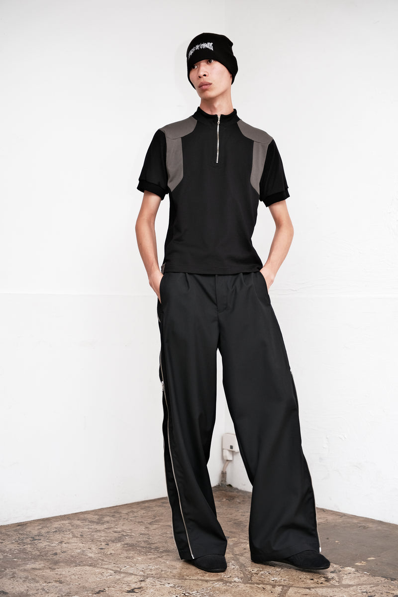 W ZIP HIGHTECH WIDE TROUSERS / BLACK