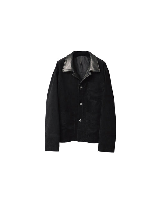 COW LEATHER × CORDUROY WORK JACKET/ BLACK
