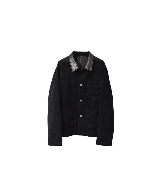COW LEATHER × CORDUROY WORK JACKET/ BLACK