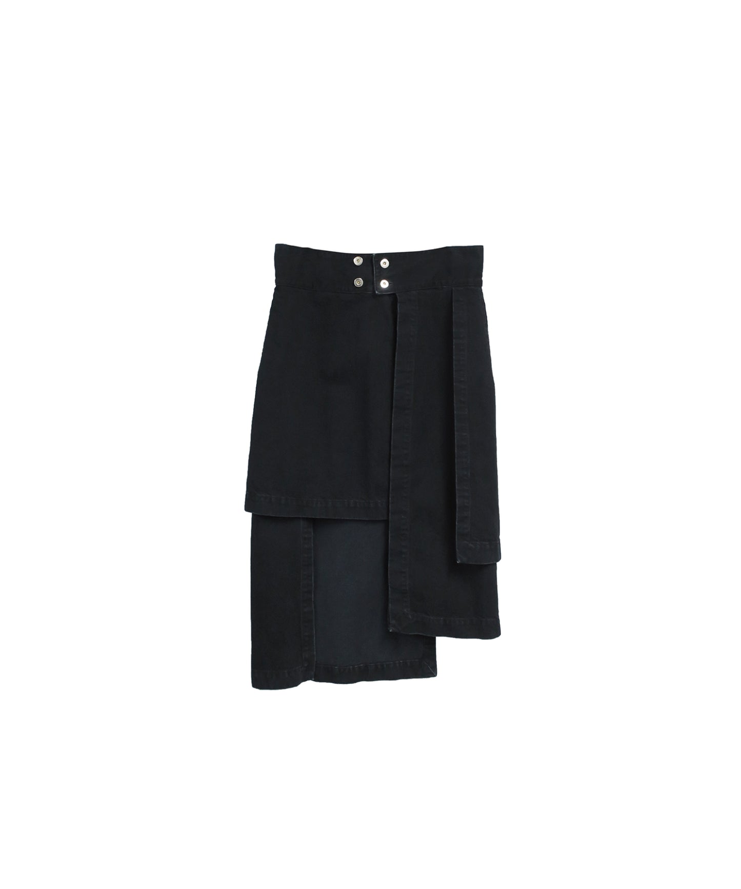 LAYERED DENIM WRAP SKIRT / BLACK