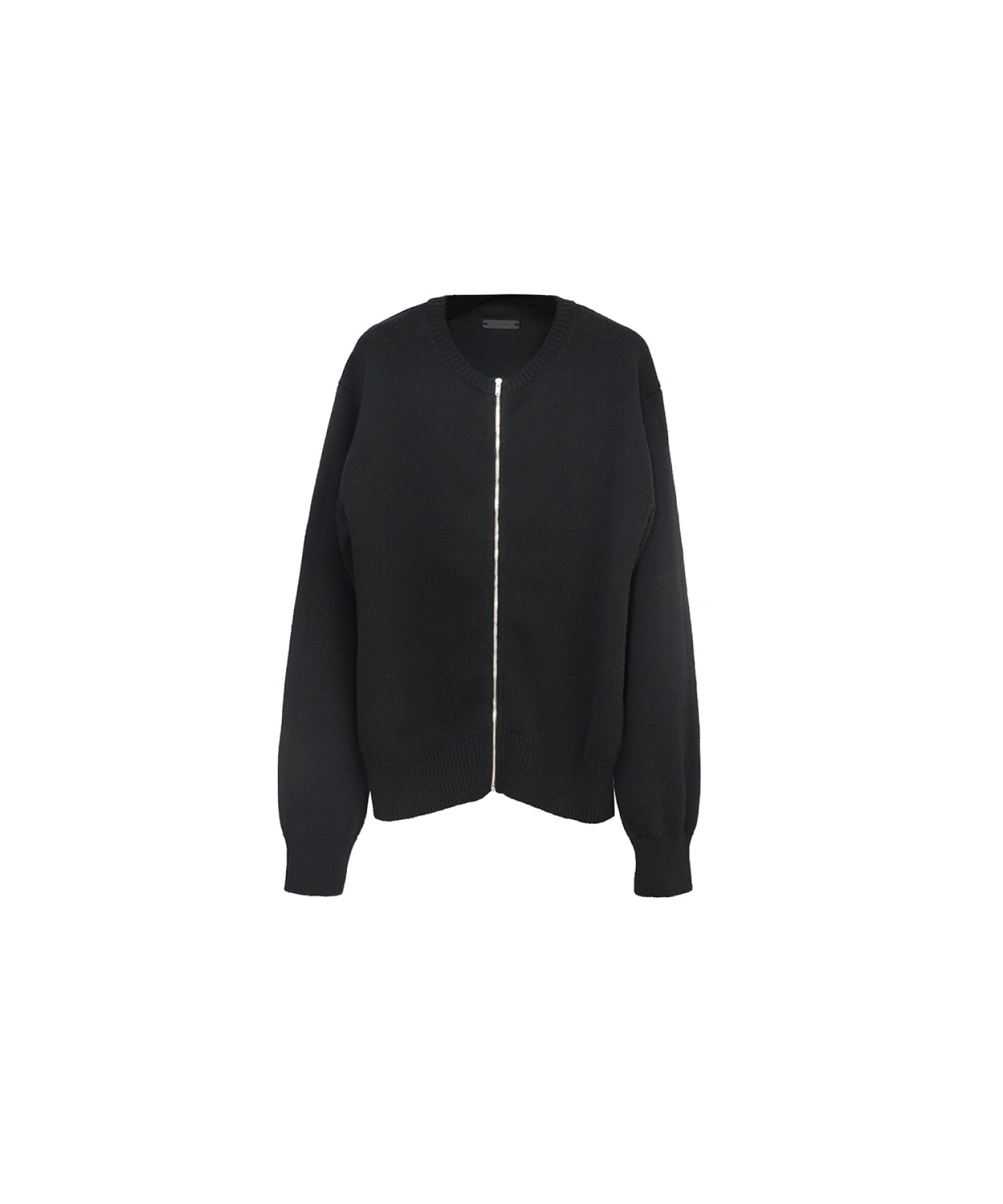 【LIMITED】COTTON LINEN CREW NECK KNIT ZIP CARDIGAN/ BLACK
