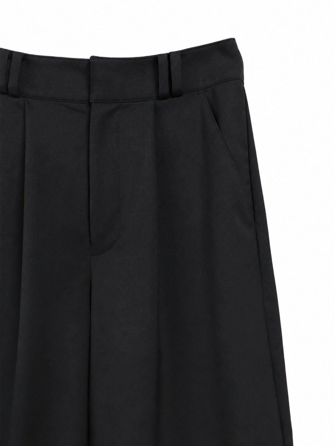 DOUBLE LOOP ONE-TUCK CROPPED WIDE TROUSERS/ BLACK