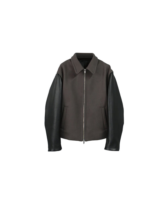 【RE-STOCK】ORIGINAL FULLING MELTON×COW LEATHER AUTHENTIC JACKET/ ORIGINAL GRAY×BLACK